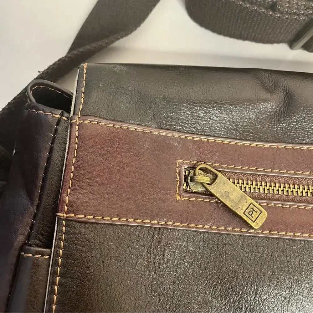 Brown leather messenger laptop crossbody bag